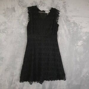 Amy Lynn Dress Womens Rowan Solid Black V Neck Sleeveless Lace Overlay L New